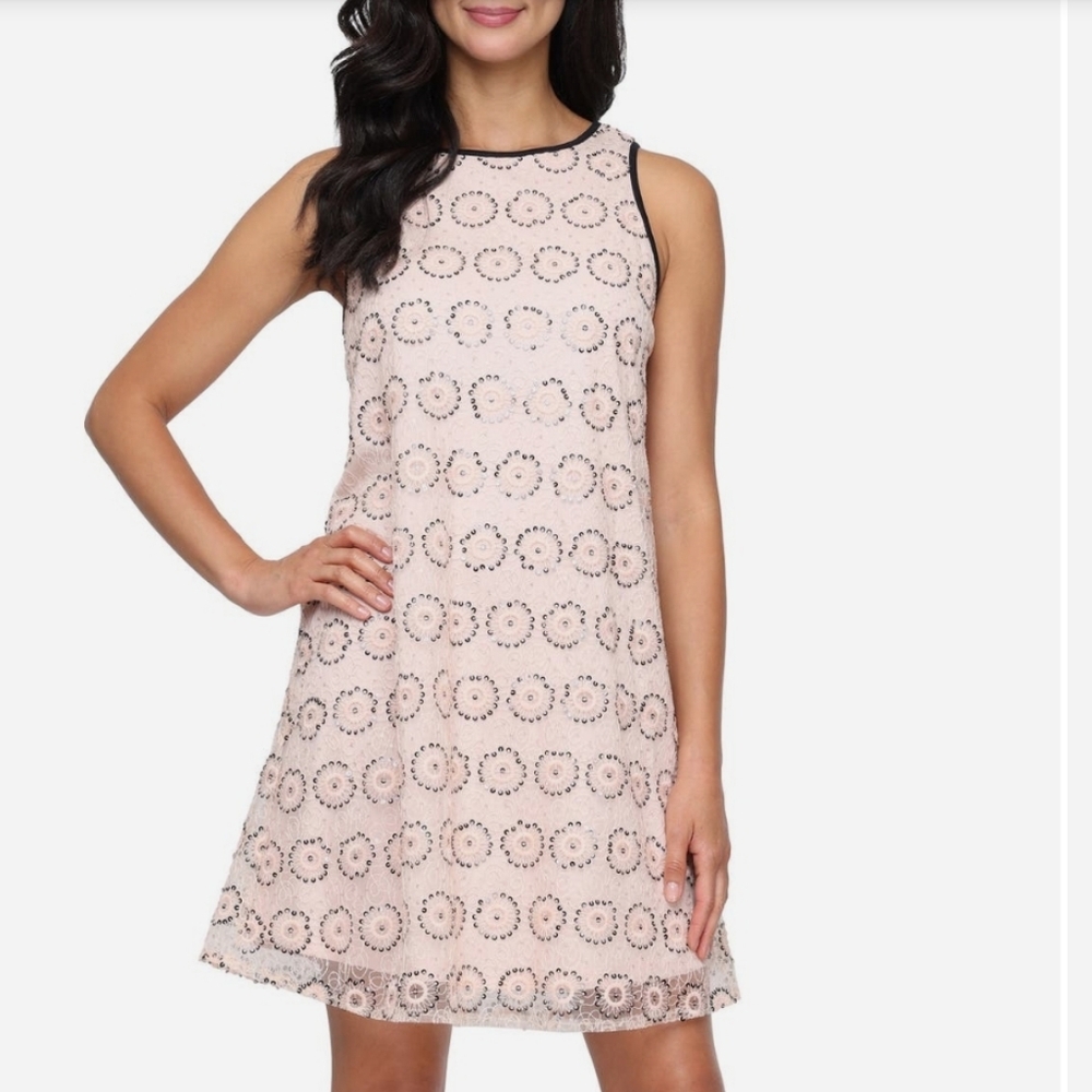 Floral Sequin Embroidered Sleeveless Shift Dress SL Fashion New York Size 10